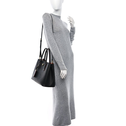 Prada Saffiano Cuir Medium Double Bag Black Fuoco 2 of 10