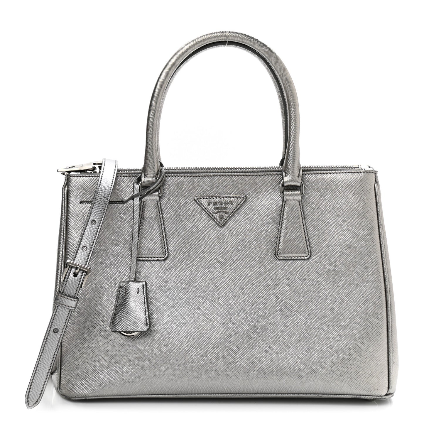 Metallic Saffiano Small Galleria Double Zip Tote Cromo