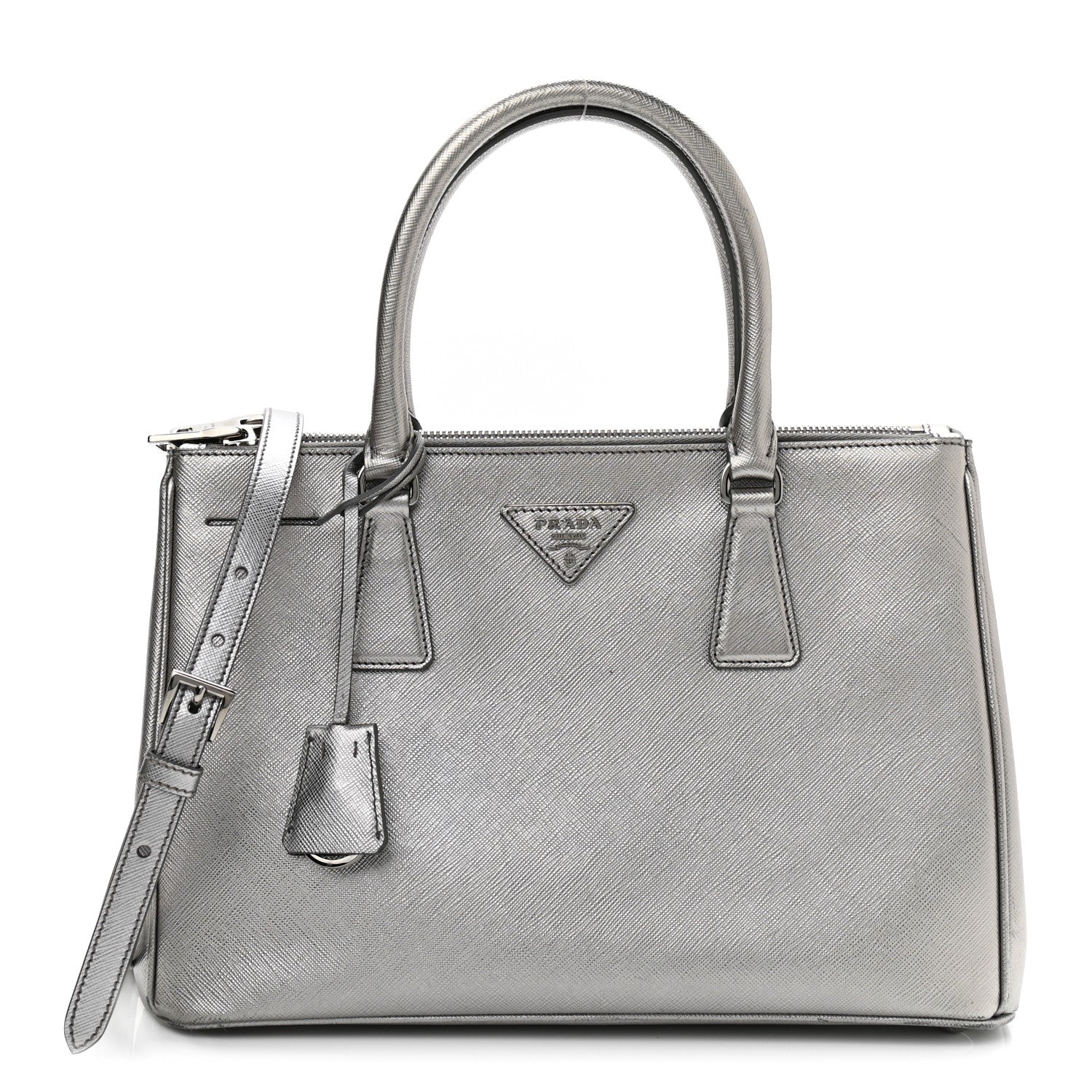 Prada Metallic Saffiano Small Galleria Double Zip Tote Cromo 1 of 12