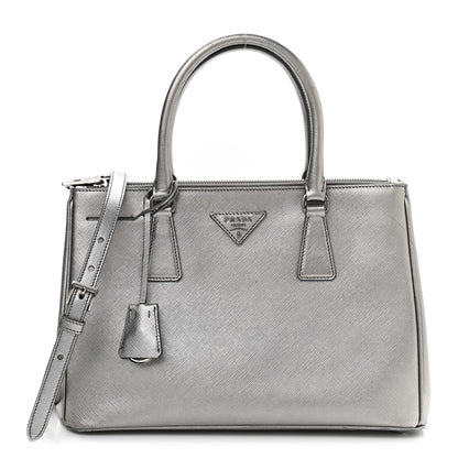 Prada Metallic Saffiano Small Galleria Double Zip Tote Cromo 1 of 12
