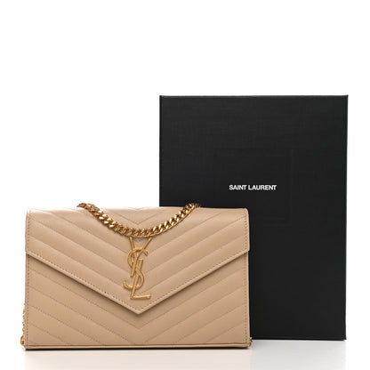 Saint Laurent Grain De Poudre Matelasse Chevron Monogram Chain Wallet Dark Beige 10 of 10