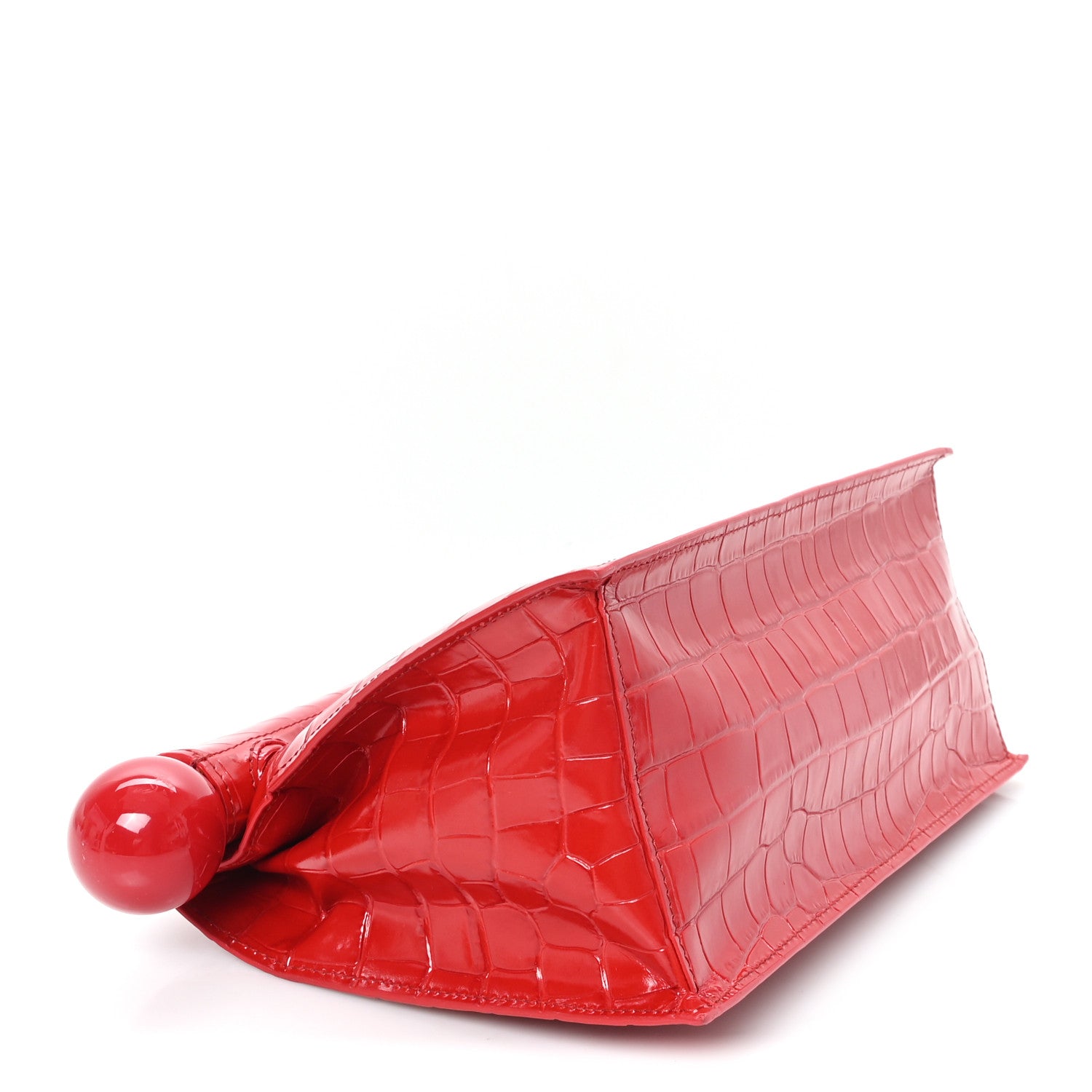 Jacquemus Calfskin Crocodile Embossed La Pochette Rond Carre Red 4 of 7