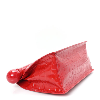 Jacquemus Calfskin Crocodile Embossed La Pochette Rond Carre Red 4 of 7