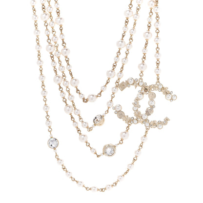 Chanel Crystal Pearl CC Charms Long Necklace Gold 1 of 5