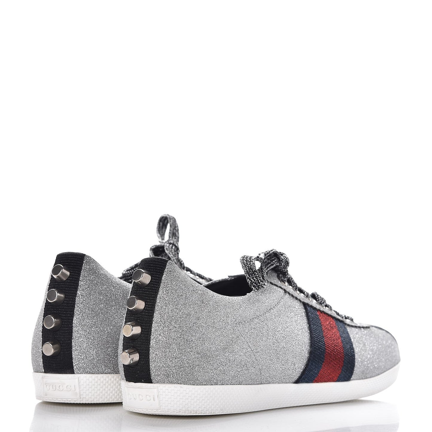 Glitter Fabric Studded Web Sneakers 38 Silver