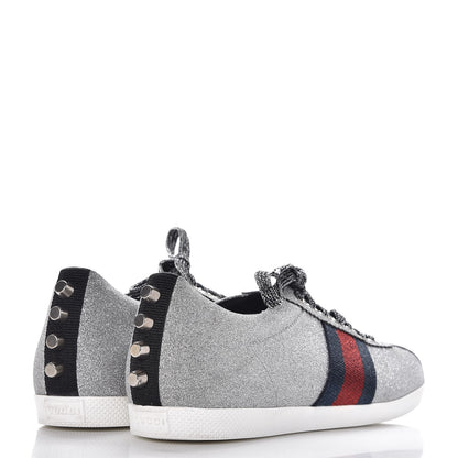 Gucci Glitter Fabric Studded Web Sneakers 38 Silver 4 of 8