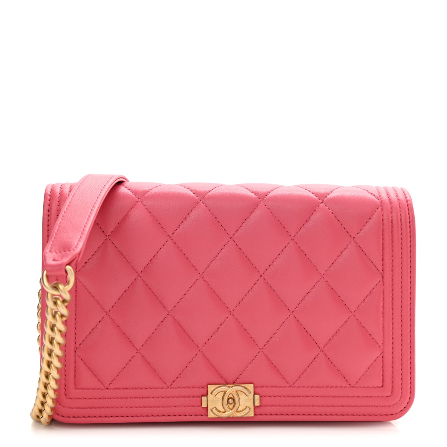 Lambskin Quilted Boy Wallet On Chain WOC Fuchsia