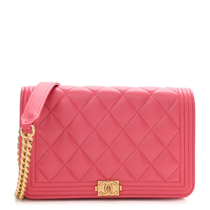 Chanel Lambskin Quilted Boy Wallet On Chain WOC Fuchsia 1 of 12