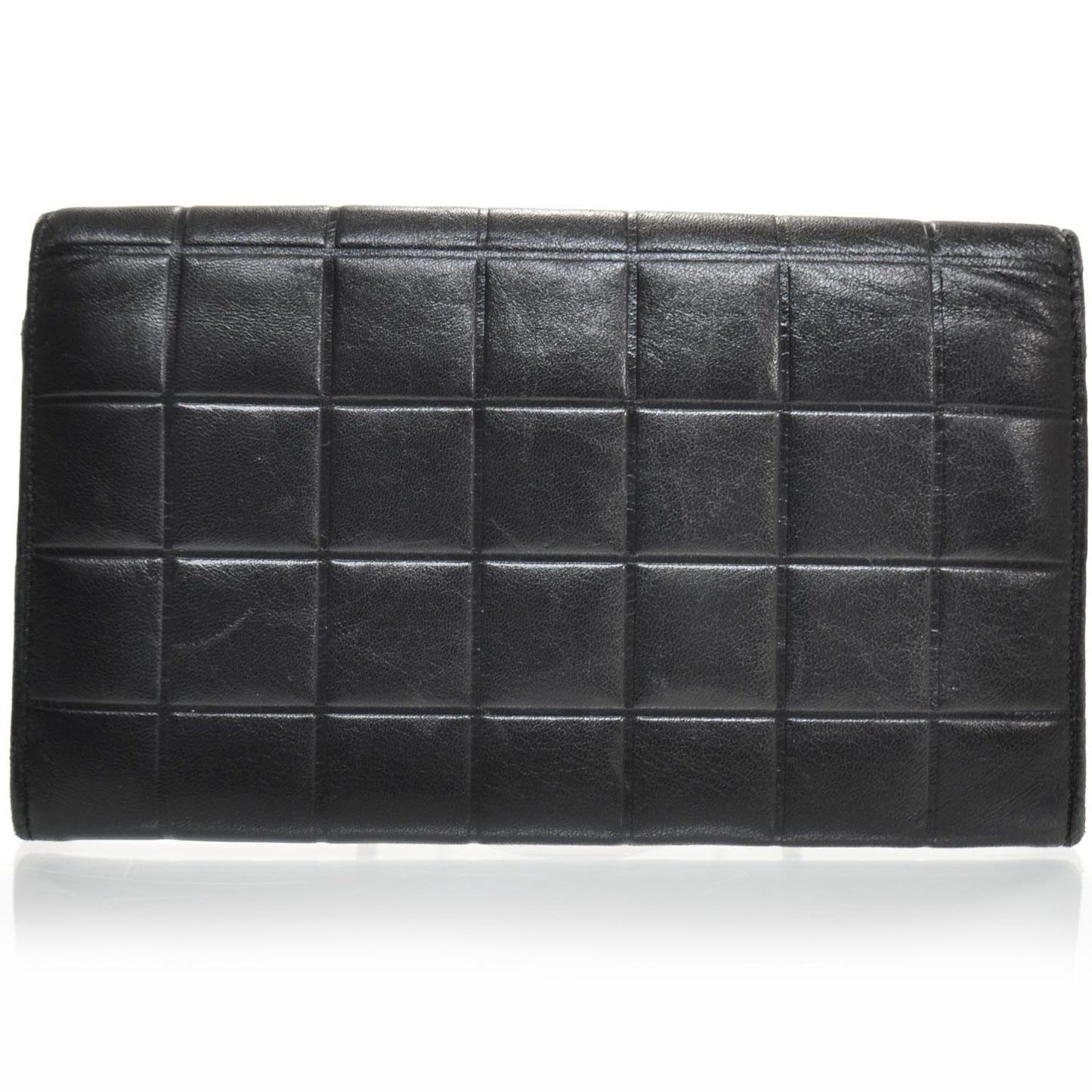 Leather Chocolate Bar Quilted Long Wallet Black