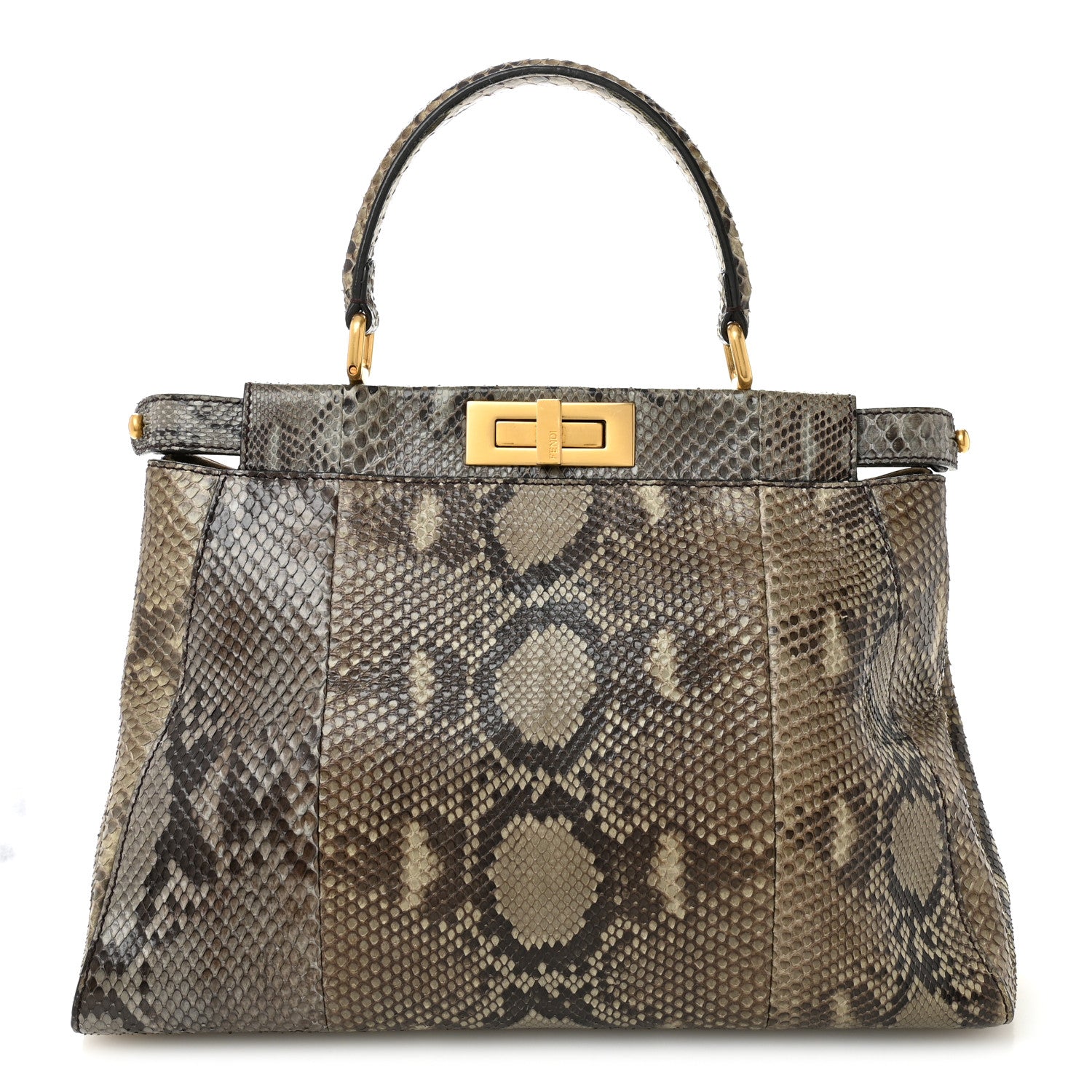 Fendi Snakeskin Medium Peekaboo Iconic Satchel Asfalto Nocciola 1 of 12