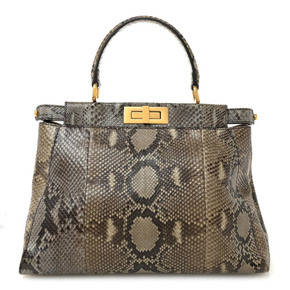 Fendi Snakeskin Medium Peekaboo Iconic Satchel Asfalto Nocciola 1 of 12