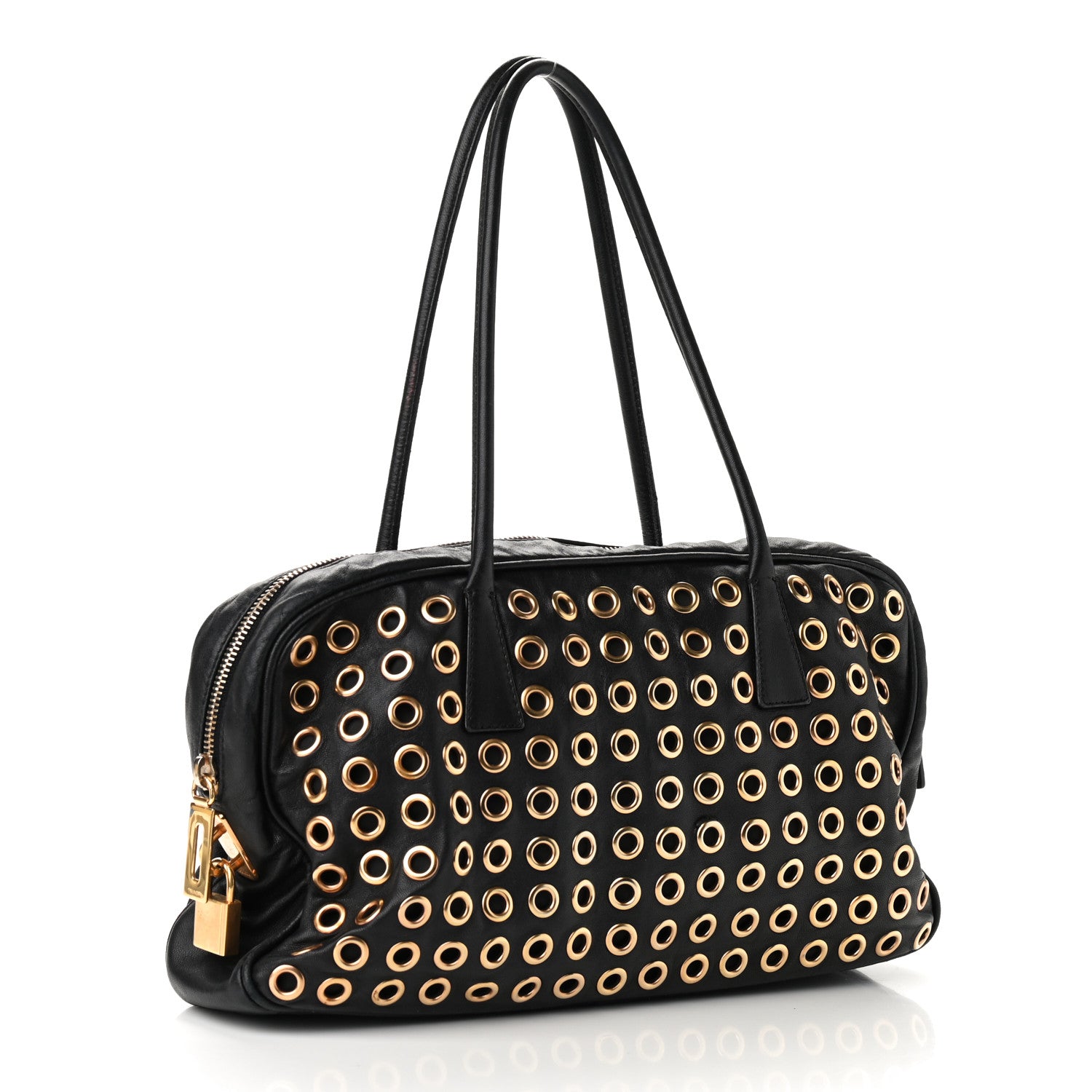 Prada Nappa Metal Grommet Bauletto Black 3 of 9