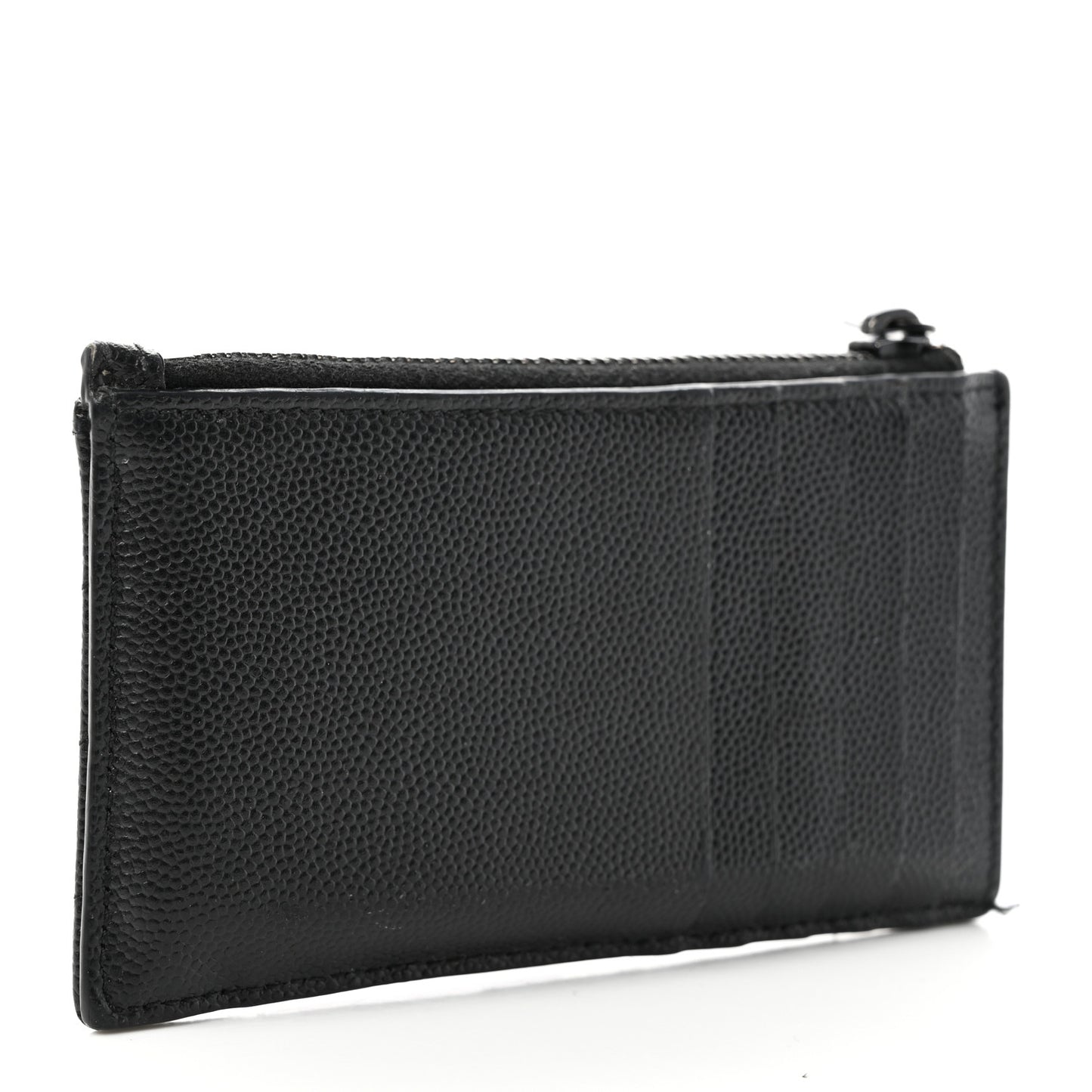 SAINT LAURENT Grain De Poudre Matelasse Chevron Monogram Fragments Zippered Card Case Black