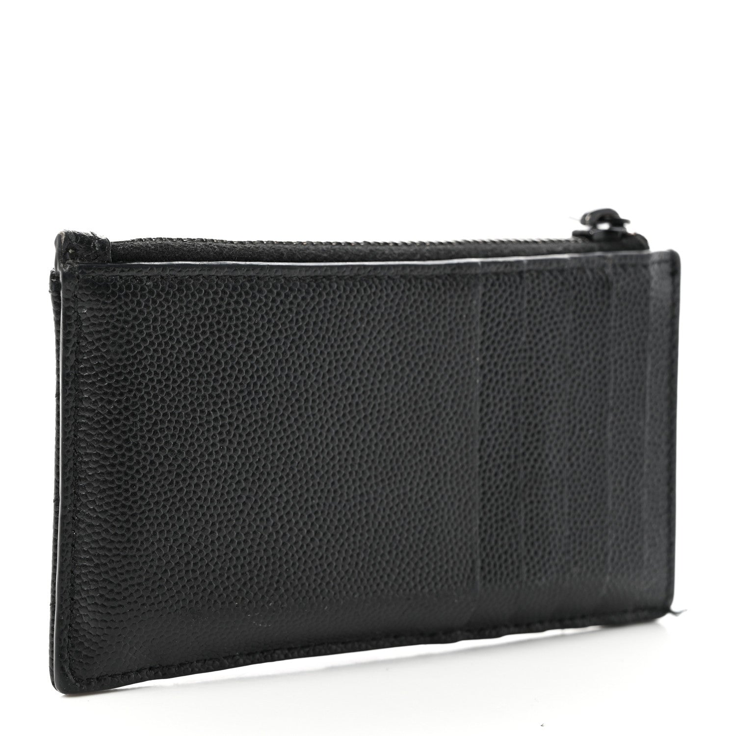 Saint Laurent SAINT LAURENT Grain De Poudre Matelasse Chevron Monogram Fragments Zippered Card Case Black 3 of 16