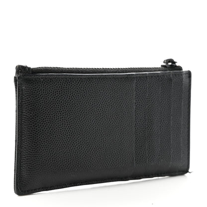Saint Laurent SAINT LAURENT Grain De Poudre Matelasse Chevron Monogram Fragments Zippered Card Case Black 3 of 16