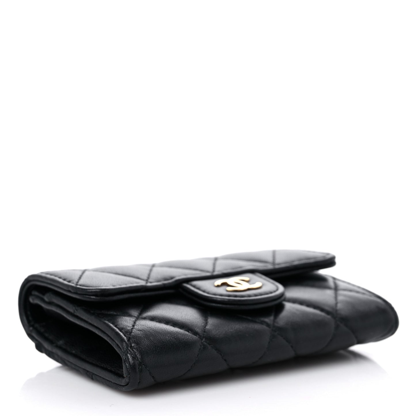 Lambskin Quilted Flap Card Holder Wallet Black