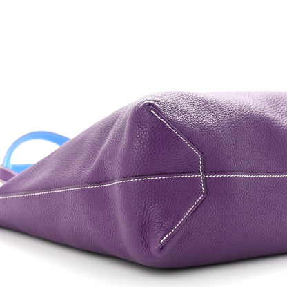 Hermes Taurillon Clemence Double Sens 45 Reversible Tote Bleu Zanzibar Ultraviolet 12 of 17