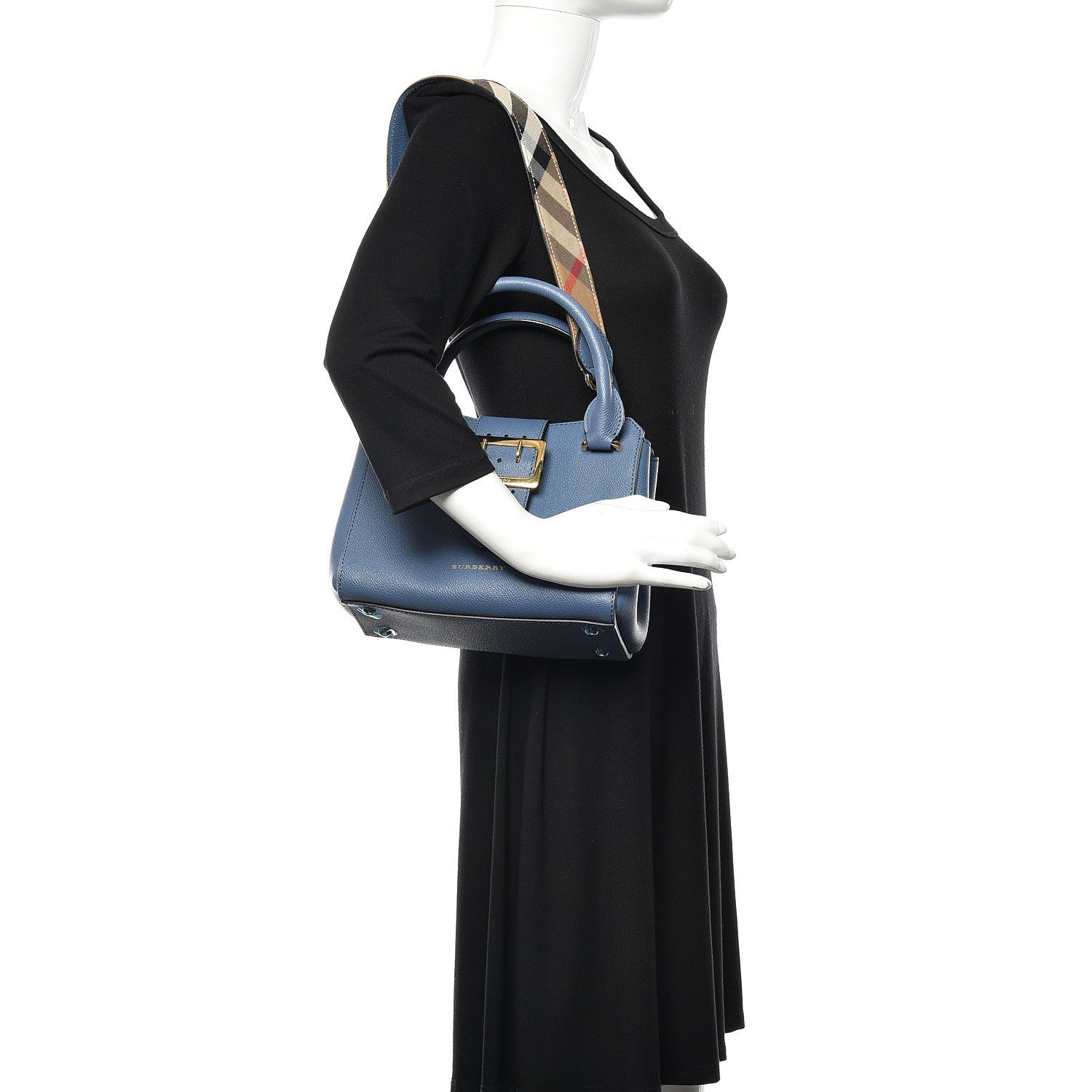 Burberry Soft Grain Calfskin Small Buckle Tote Steel Blue 2 of 9