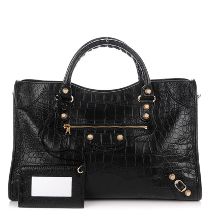 Balenciaga Calfskin Crocodile Embossed Giant 12 Gold Hardware City Black 1 of 7