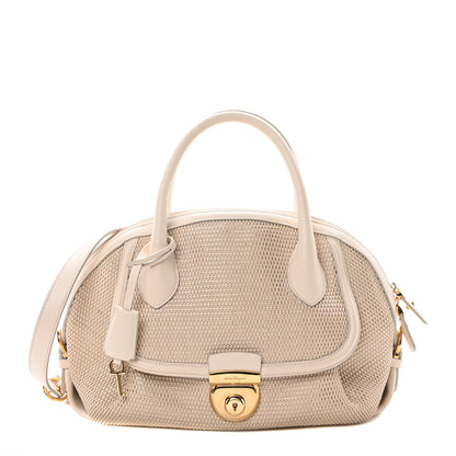 Salvatore Ferragamo Lambskin Calfskin Woven Fiamma Bag Seta Oro 1 of 10