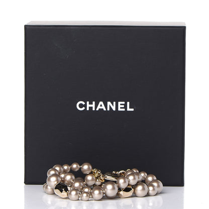 Chanel Pearl Bead CC Multistrand Bracelet Beige Gold 5 of 5
