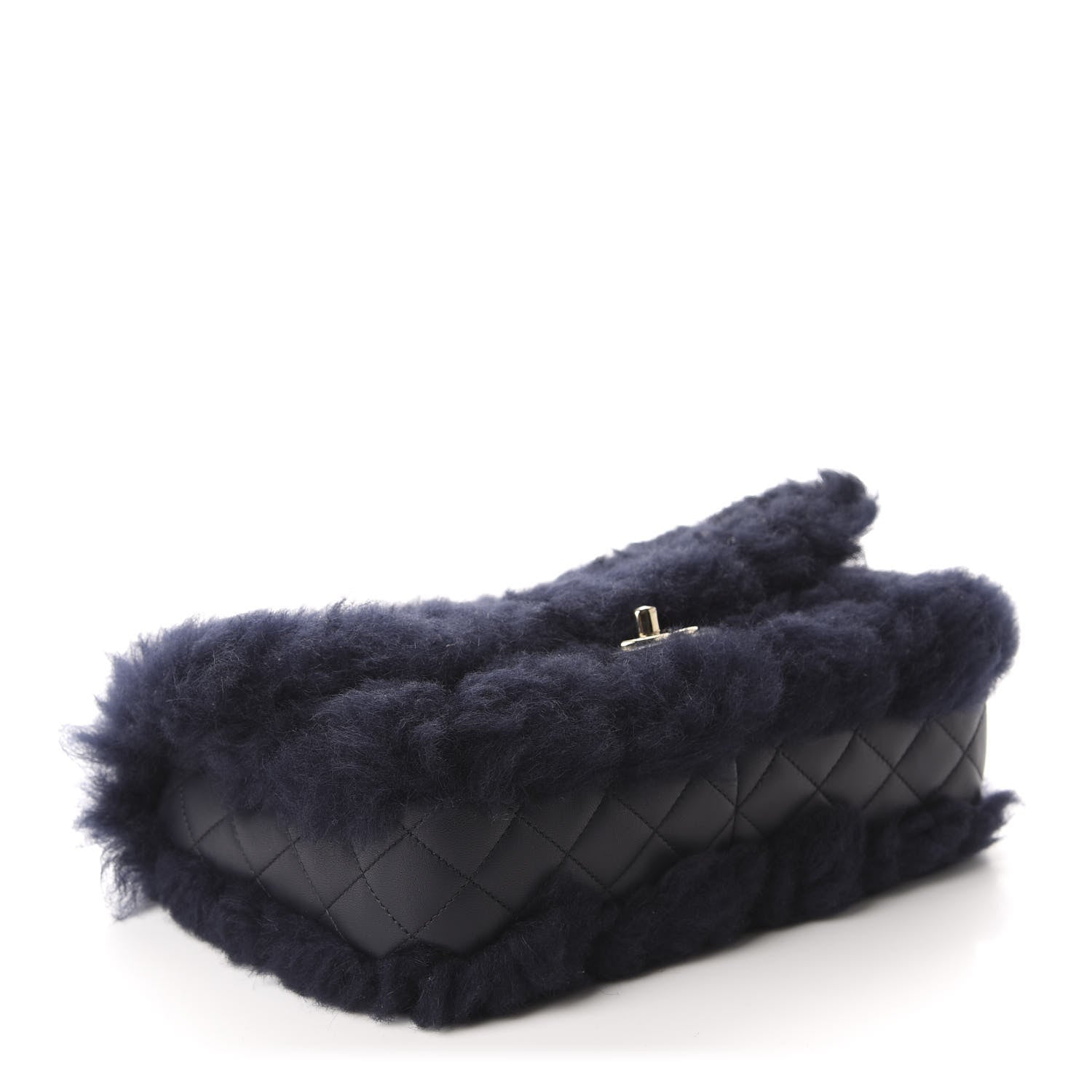 Chanel Shearling Lambskin Quilted Medium Single Flap Navy Blue 4 of 10