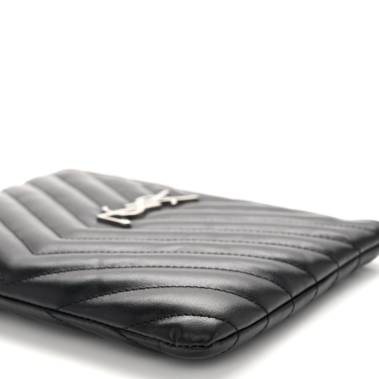 Calfskin Matelasse Chevron Monogram Pouch Black