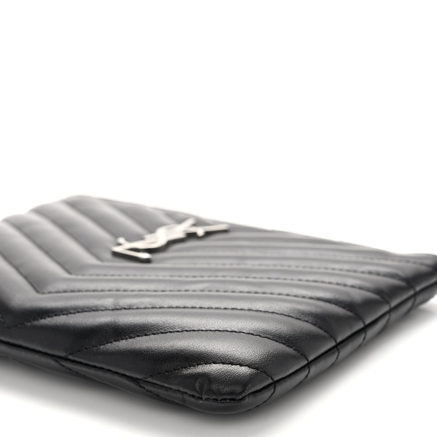 Saint Laurent Calfskin Matelasse Chevron Monogram Pouch Black 8 of 8