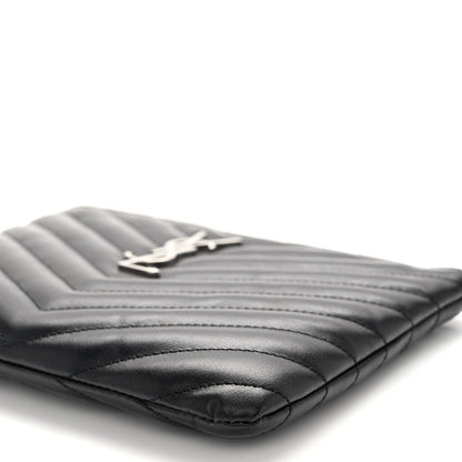 Saint Laurent Calfskin Matelasse Chevron Monogram Pouch Black 8 of 8