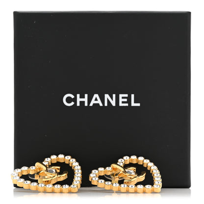Chanel Crystal Heart CC Earrings Gold 5 of 5