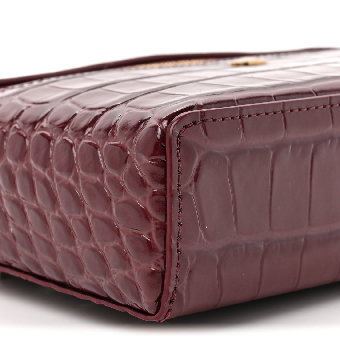 Calfskin Crocodile Embossed Crococo Exoticoco Vanity With Chain Dark Burgundy