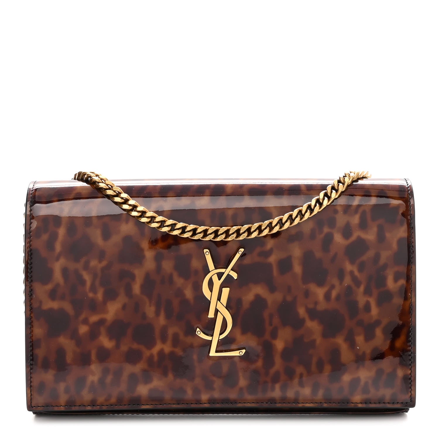 Saint Laurent Patent Monogram Chain Wallet Tortoiseshell 1 of 10