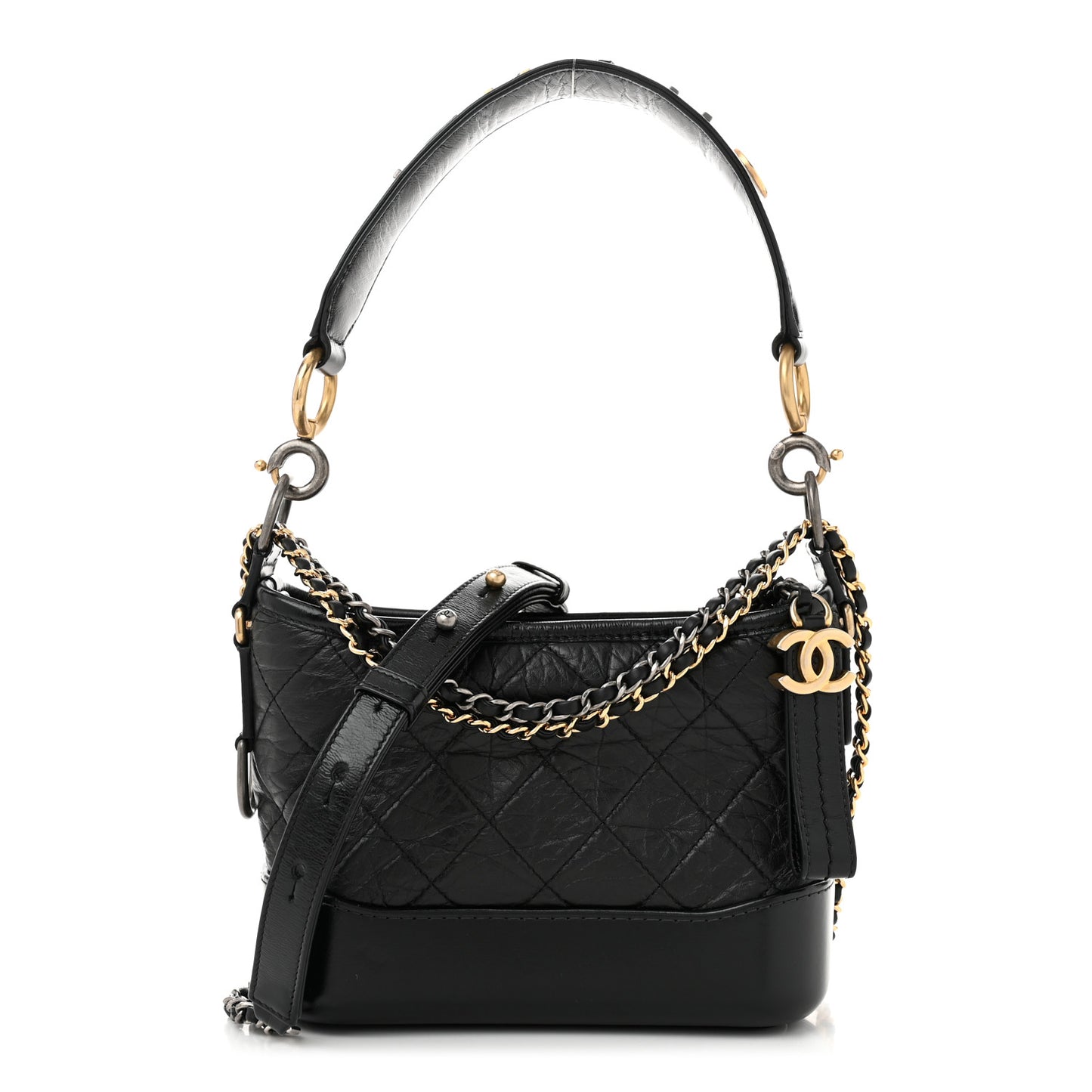 Aged Calfskin Quilted Small Gabrielle Logo Hobo Black