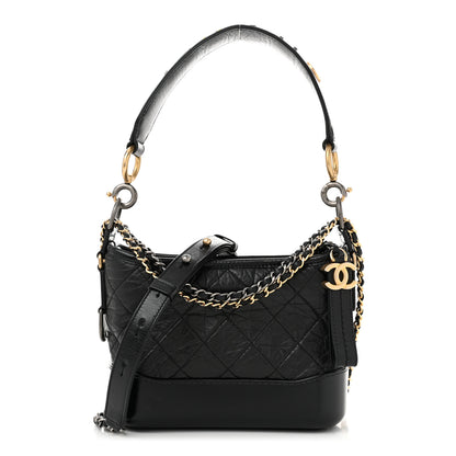Chanel Aged Calfskin Quilted Small Gabrielle Logo Hobo Black 1 of 10