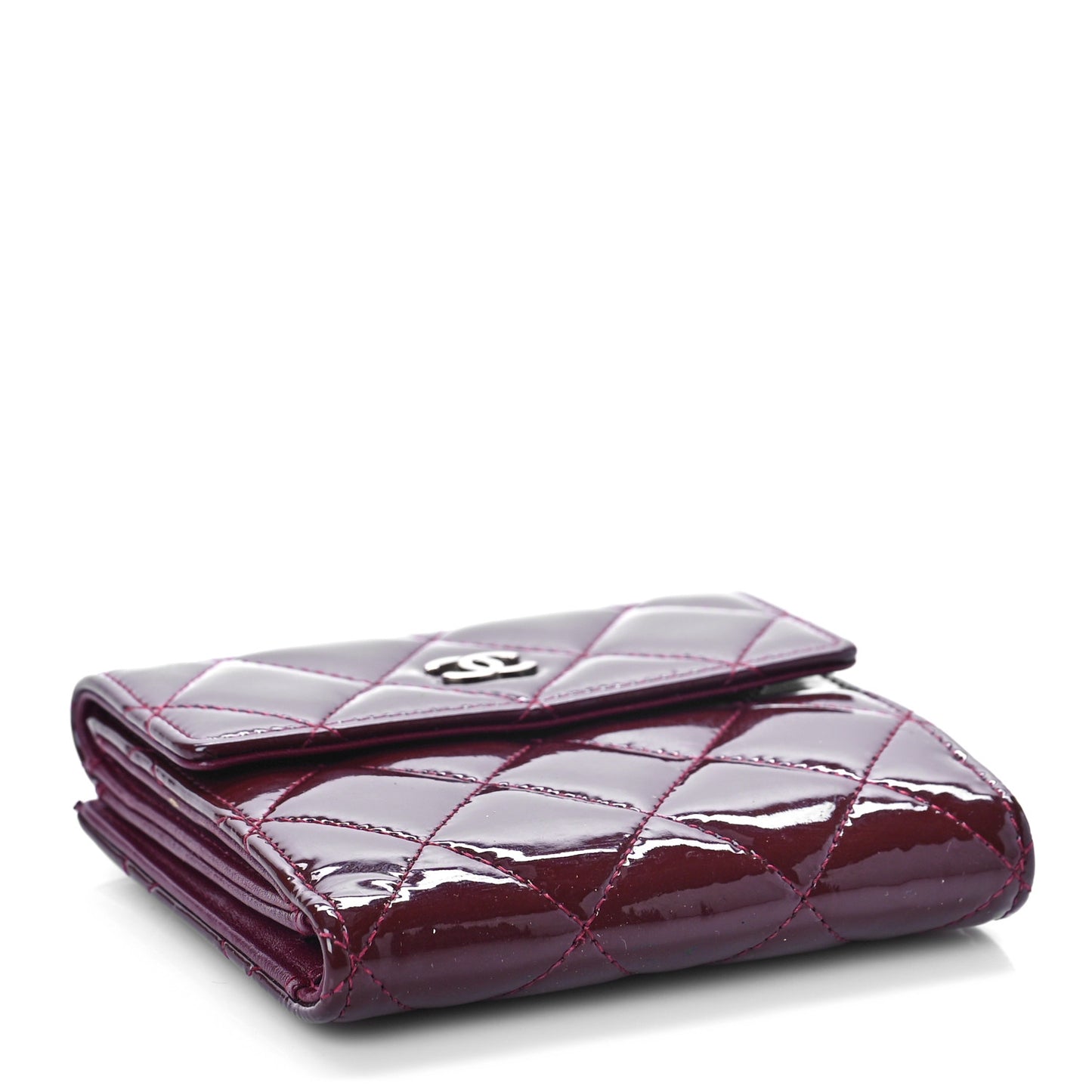 Patent Quilted Compact French Flap Wallet Dark Red