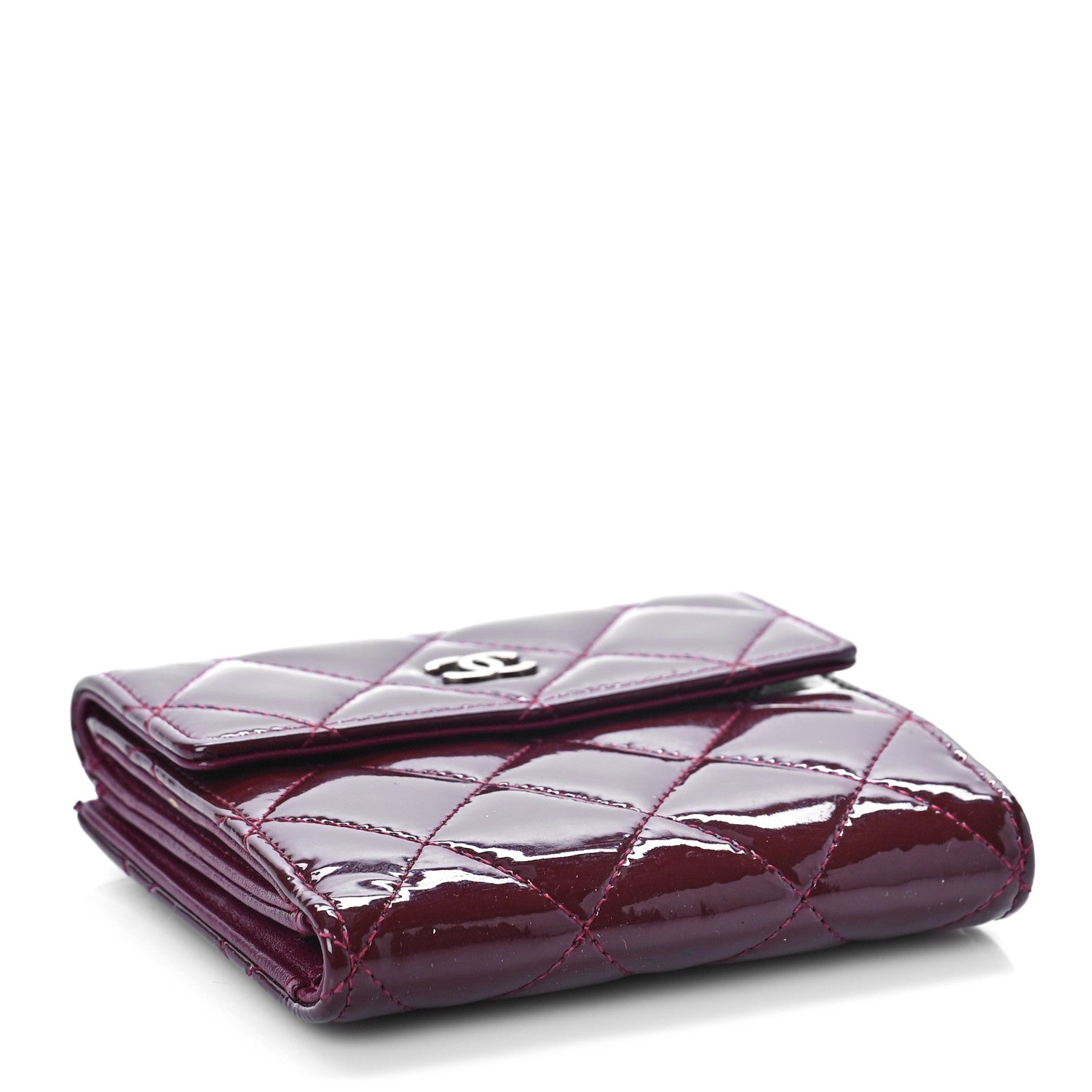 Chanel Patent Quilted Compact French Flap Wallet Dark Red 4 of 12
