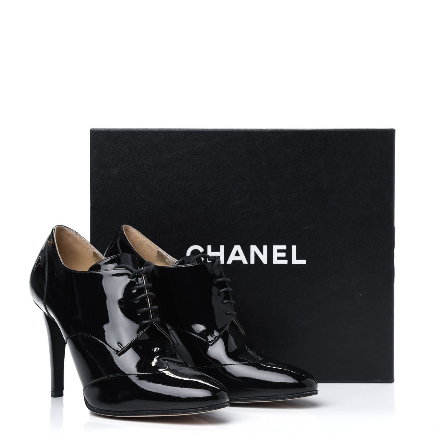 Chanel Patent Calfskin Oxford Lace Up Ankle Booties 39 Black 9 of 9
