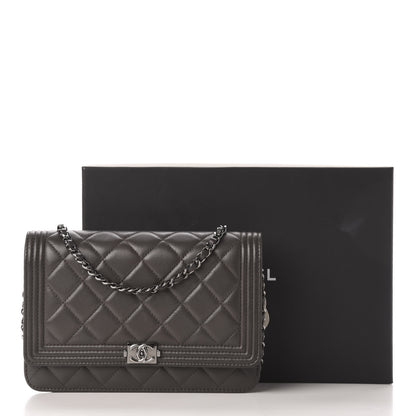 Chanel Lambskin Quilted Boy Wallet On Chain WOC Grey 8 of 12