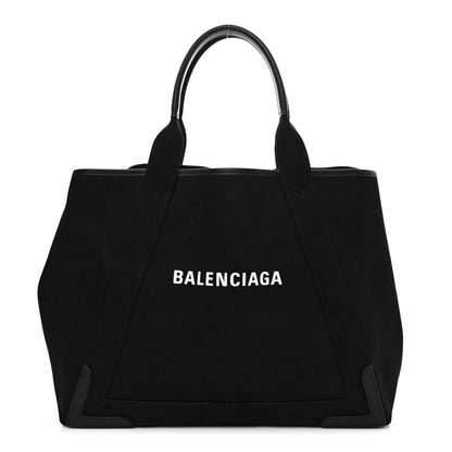 Balenciaga Cotton Canvas Calfskin M Navy Cabas Black White 1 of 16