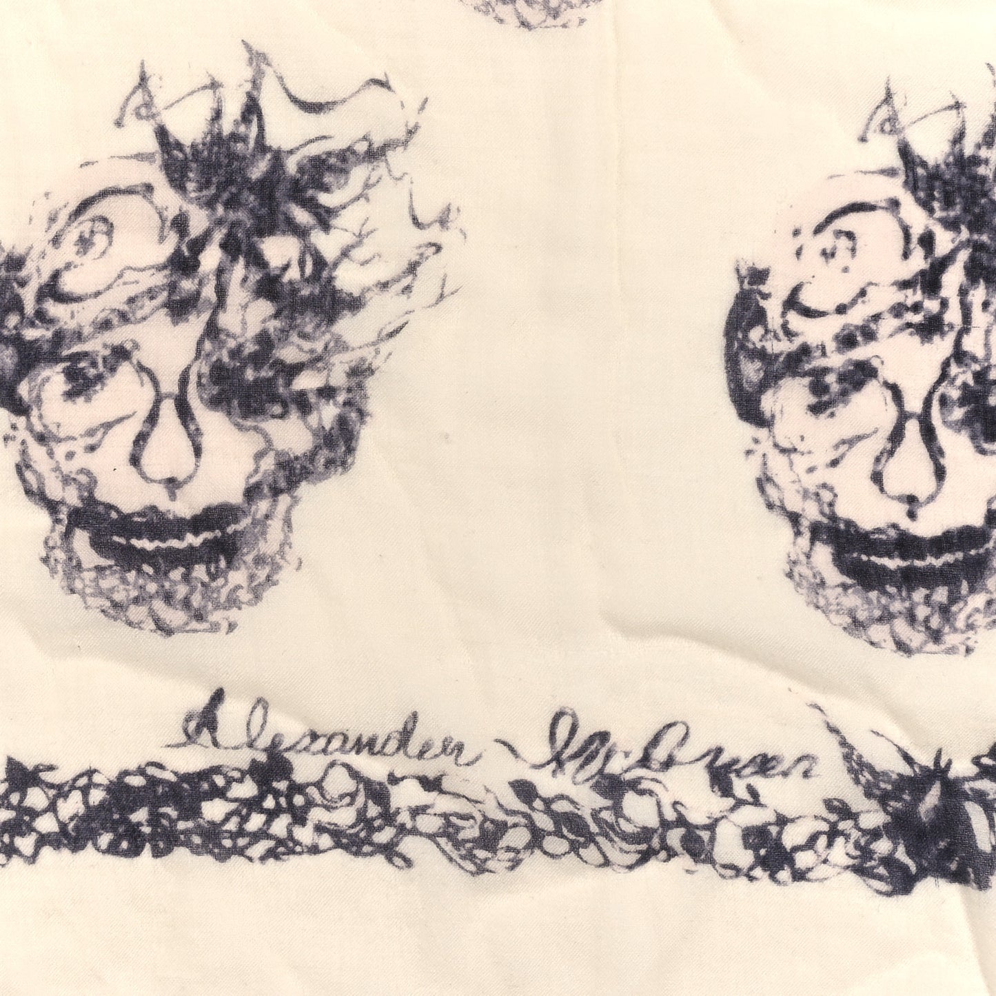 Silk Bird Skull Scarf Ivory Black
