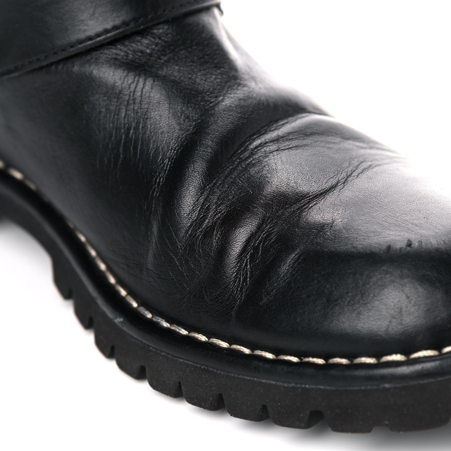 Calfskin Quilted Biker Boots 40.5 Black