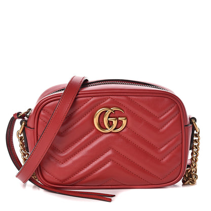 Gucci Calfskin Matelasse Mini GG Marmont Chain Shoulder Bag Hibiscus Red 1 of 10