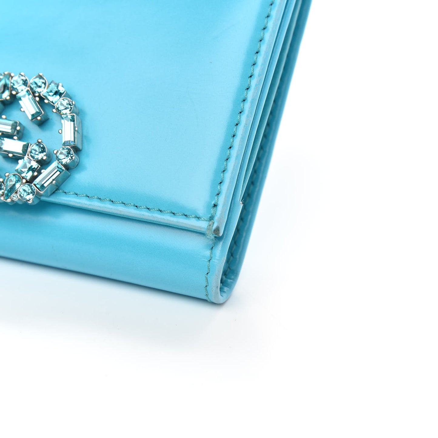Shade Lux Calfskin Swarovski Crystal Mini GG Sparkling French Flap Wallet Turquoise