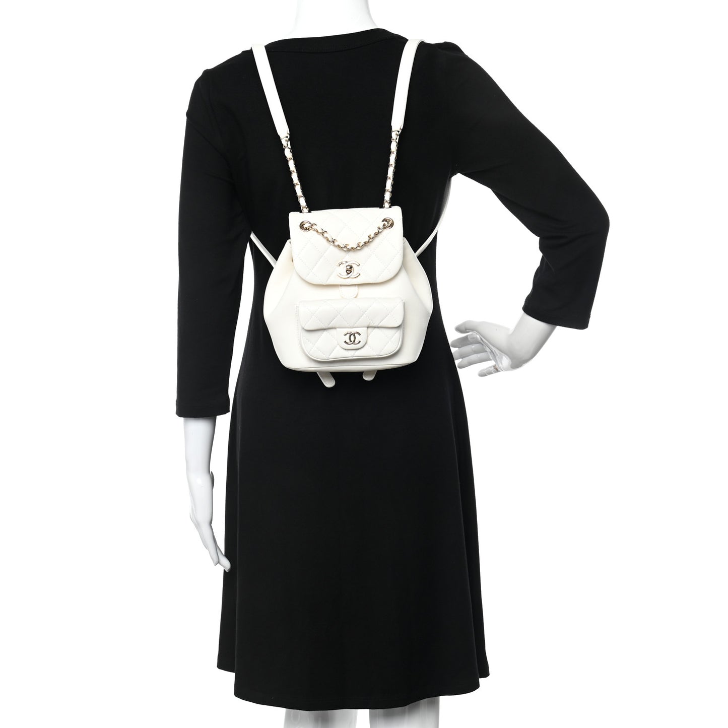 Lambskin Quilted Small Duma Drawstring Backpack White