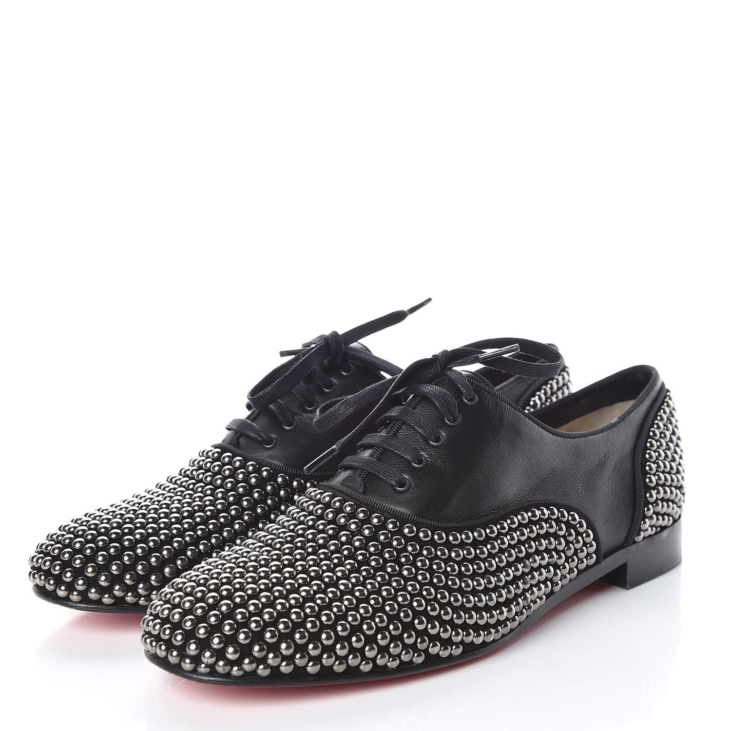 Christian Louboutin Calfskin Studded Womens Fred Clous Flats 40.5 Black Gun 3 of 14