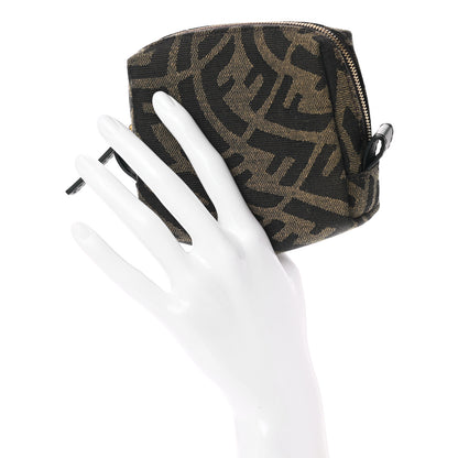 Fendi X SARAH COLEMAN Fabric Jacquard Vitello King FF Vertigo Small Trapezoid Beauty Pouch Tobacco Moro Black 2 of 7