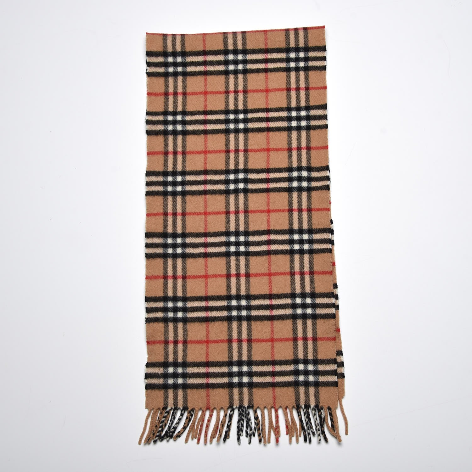 Burberry Cashmere Wool Nova Check Fringe Scarf Camel 3 of 4