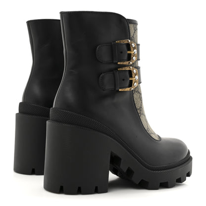 Gucci Kensington Calfskin Nappa GG Supreme Monogram Womens Double Buckle Ankle Boots 35 Black 5 of 10