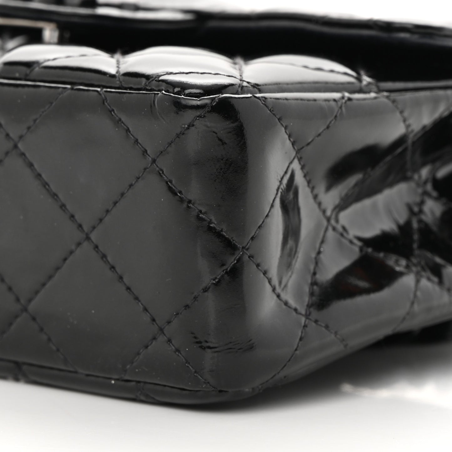 Patent Calfskin Quilted Mini Square Flap So Black