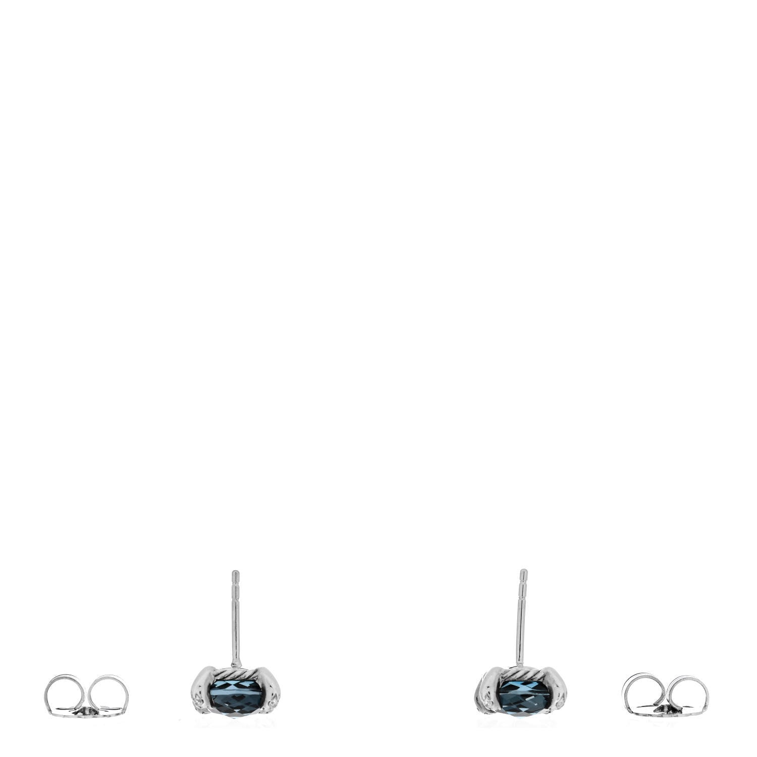 David Yurman Sterling Silver Diamond Hampton Blue Topaz 9mm Chatelaine Earrings 3 of 4
